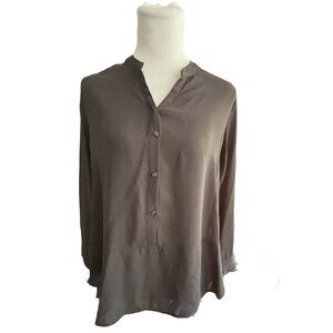 Frenchi Women's Black Sheer‎ High Low 3/4 Button Up Long Sleeve Tunic Blouse XL